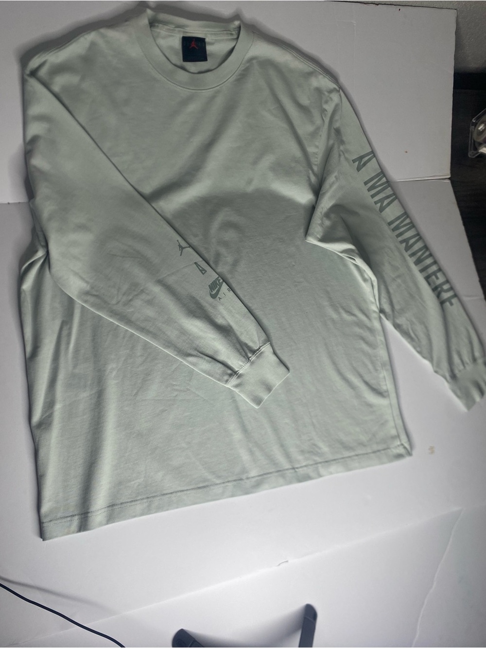 Jordan Long Sleeve Crew in Mint Green with Sleeve Graphics